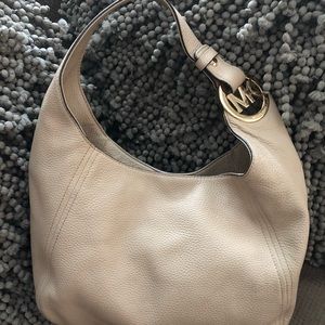 Michael Kors Leather Hobo Purse Beige Gently Used